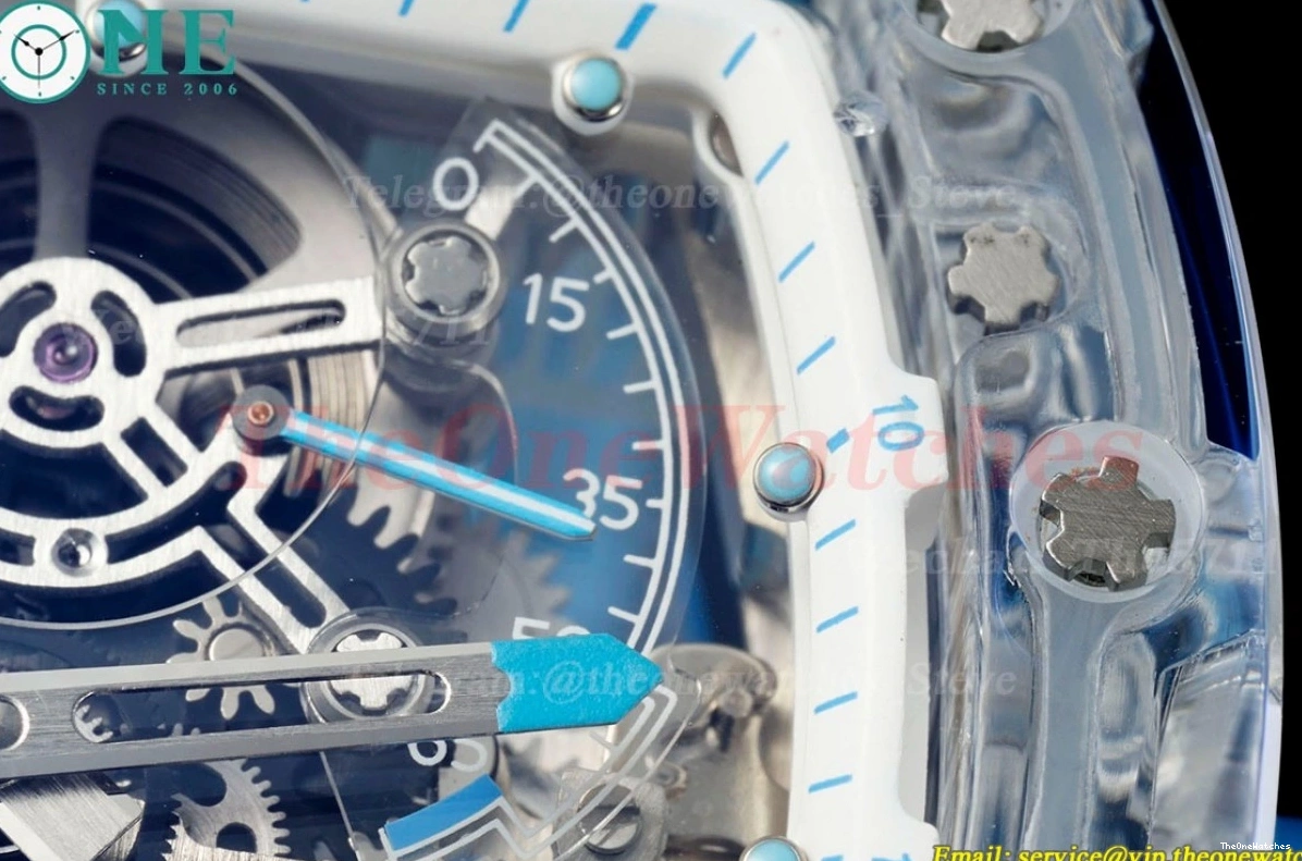 Blue Rubber Dial RMF Skeleton RM56-01 44mm on Strap Tourb 0513